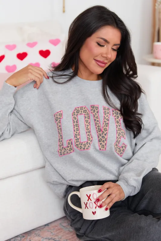 Love Block Leopard Light Grey Graphic Sweatshirt SALE sold by Pink Lily