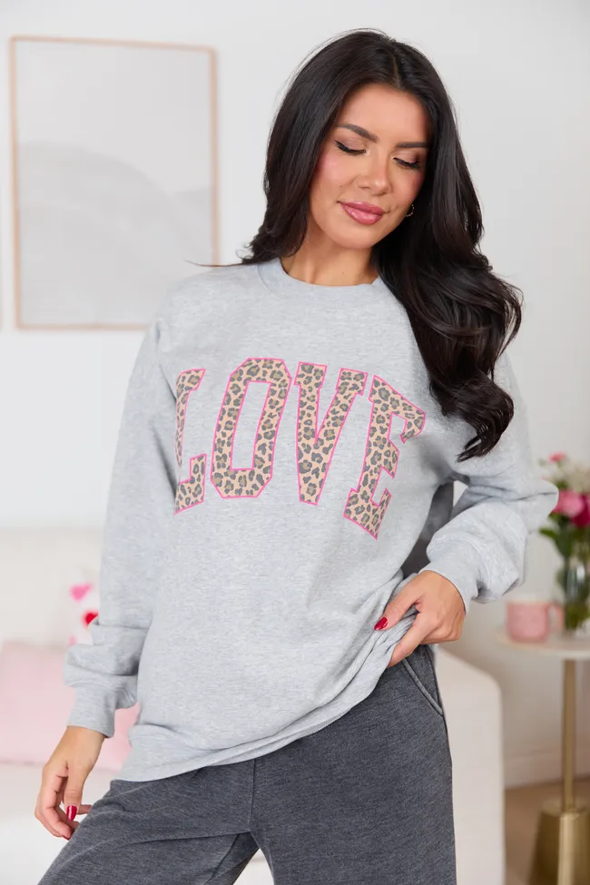 Love Block Leopard Light Grey Graphic Sweatshirt SALE sold by Pink Lily product image thumbnail 4