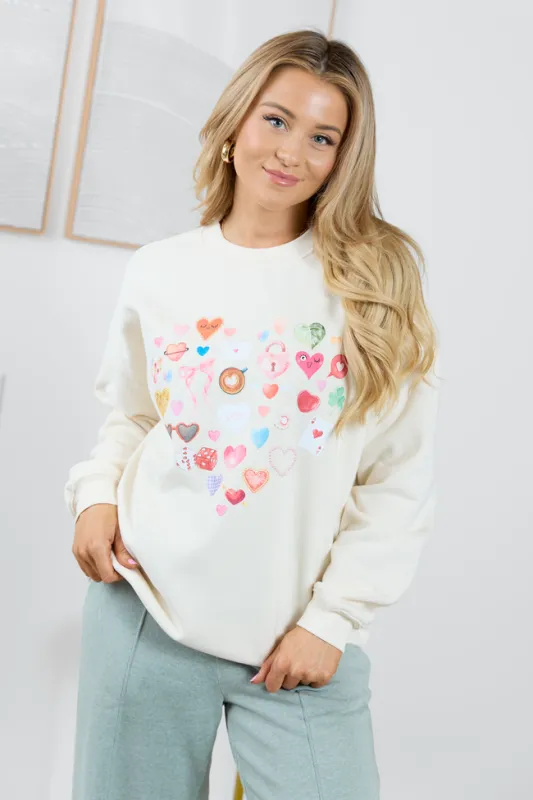 Heart Icons Cream Graphic Sweatshirt SALE sold by Pink Lily
