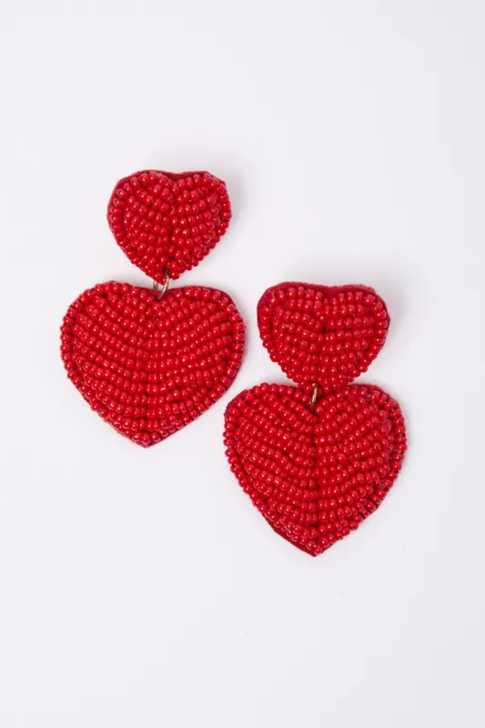 Cindy Red Beaded Heart Earrings FINAL SALE sold by Pink Lily