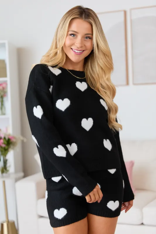 Natalie Black Heart Lounge Sweater sold by Pink Lily