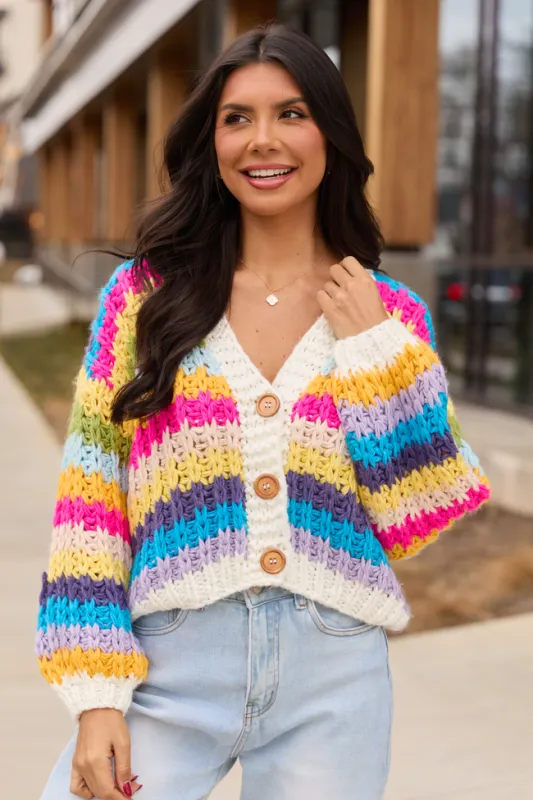 Colleen Multi-Stripe Cropped Chunky Cardigan SALE sold by Pink Lily