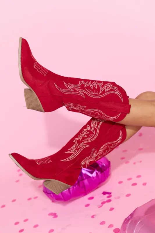 Jubilee Red Cowboy Boots sold by Pink Lily