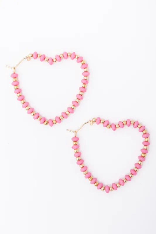 Cordelia Pink Beaded Heart Earrings made by Pink Lily