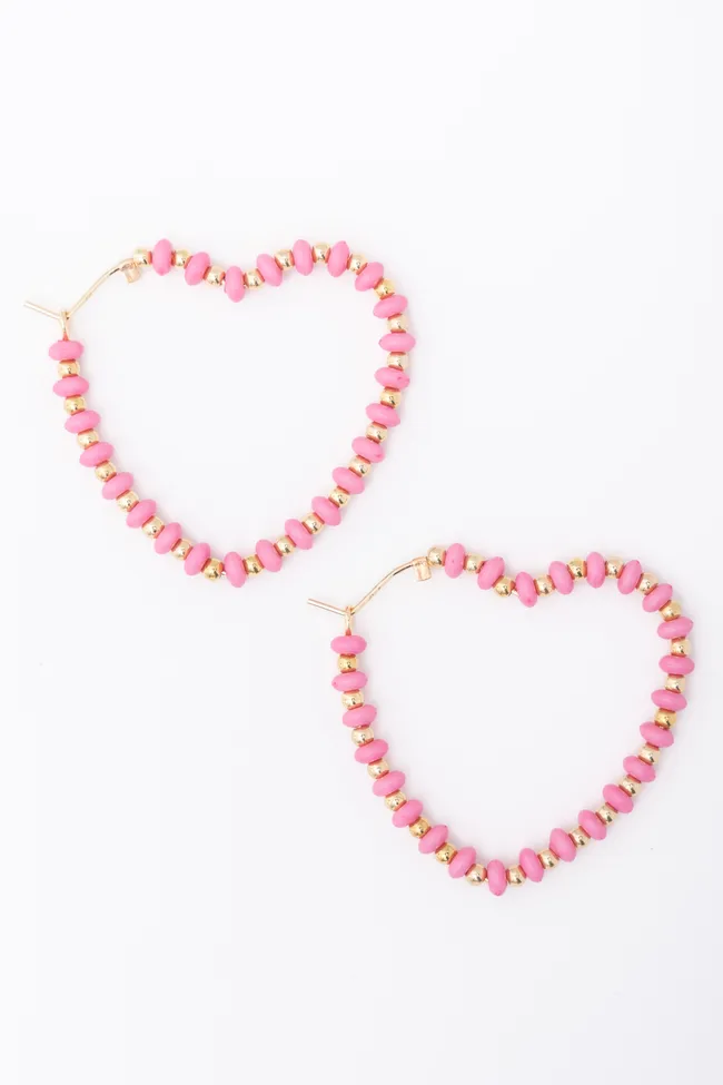 Cordelia Pink Beaded Heart Earrings sold by Pink Lily