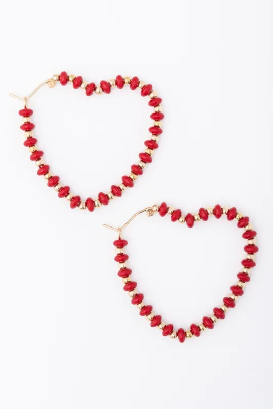 Cordelia Red Beaded Heart Earrings FINAL SALE made by Pink Lily