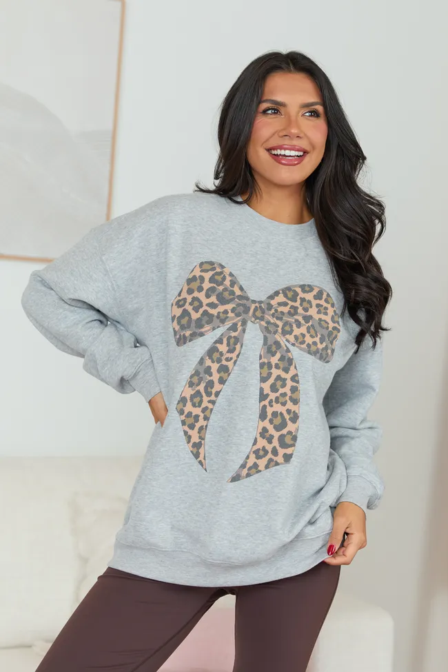 Leopard Bow Light Grey Graphic Sweatshirt SALE sold by Pink Lily product image thumbnail 3