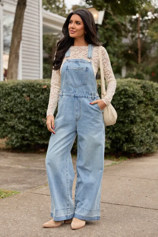Nicole Medium Wash Overalls sold by Pink Lily