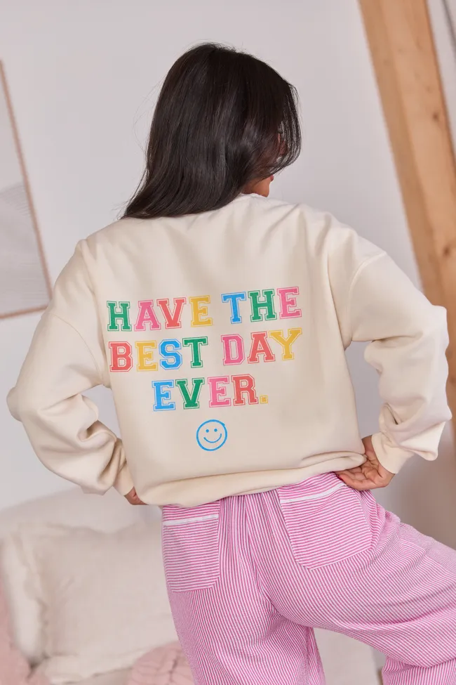 Happiness Social Club Cream Graphic Sweatshirt sold by Pink Lily