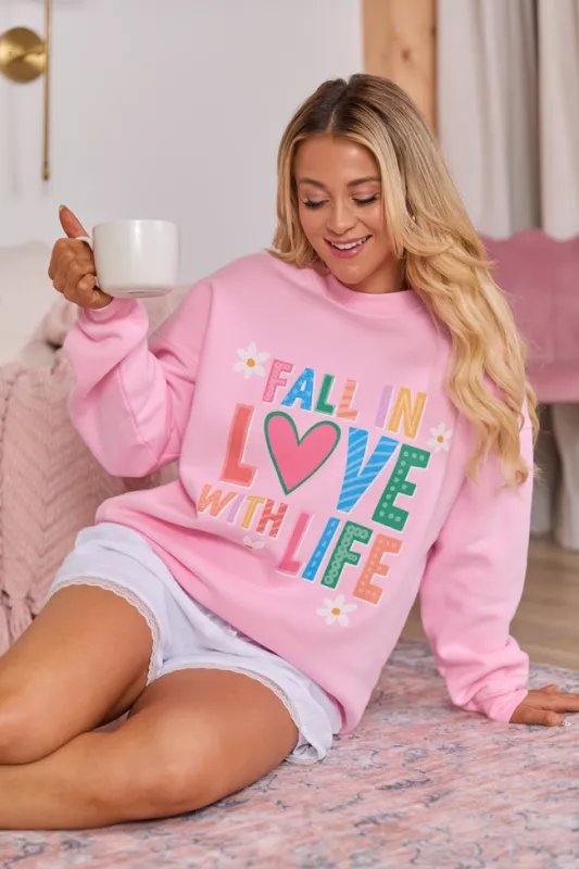 Fall In Love With Life Light Pink Graphic Sweatshirt SALE sold by Pink Lily