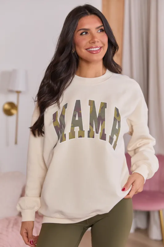 Mama Camo Cream Graphic Sweatshirt sold by Pink Lily