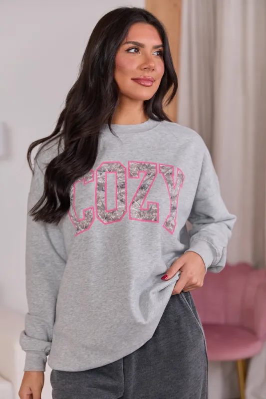 Cozy Camo Light Grey Graphic Sweatshirt SALE sold by Pink Lily