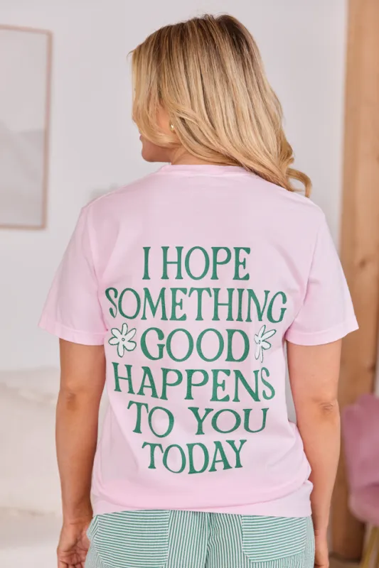Good Things Happen Light Pink Graphic Tee sold by Pink Lily
