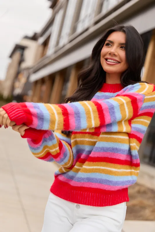 Jackie Bright Striped Crewneck Sweater FINAL SALE sold by Pink Lily