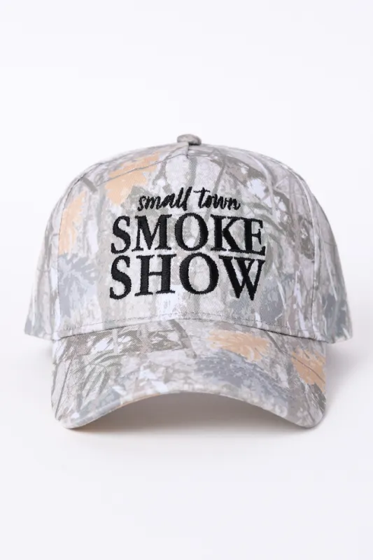 Small Town Smoke Show Camo Trucker Hat sold by Pink Lily