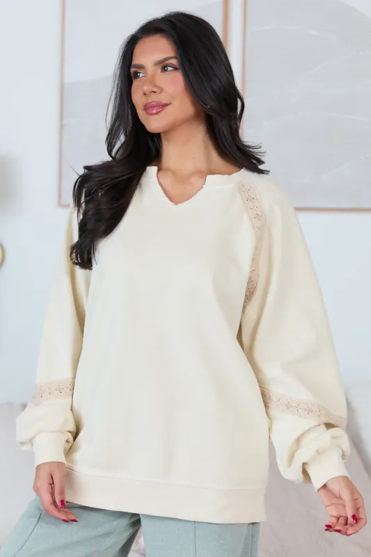 Sawyer Cream Lace V-neck Top sold by Pink Lily