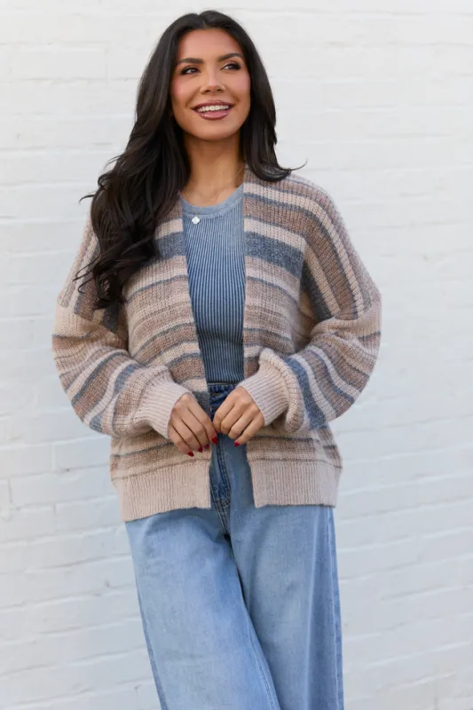 Alix Neutral Striped Open Cardigan FINAL SALE made by Pink Lily