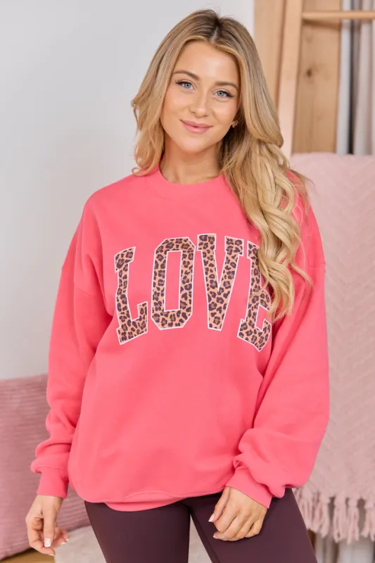 Love Block Leopard Light Red Graphic Sweatshirt SALE sold by Pink Lily