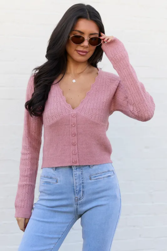 Pheobe Mauve Pointelle Cardigan Top SALE made by Pink Lily