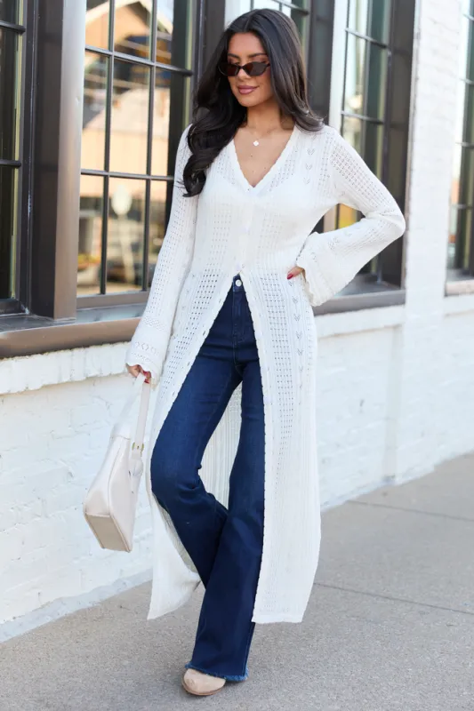 Campbell Ivory Knit Maxi Cardigan made by Pink Lily
