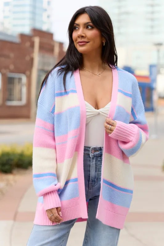 Sidney Pink And Blue Stripe Cardigan SALE sold by Pink Lily