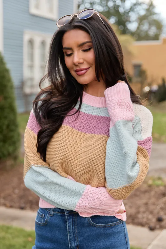 Greta Colorblock Multi Knit Crewneck Sweater sold by Pink Lily