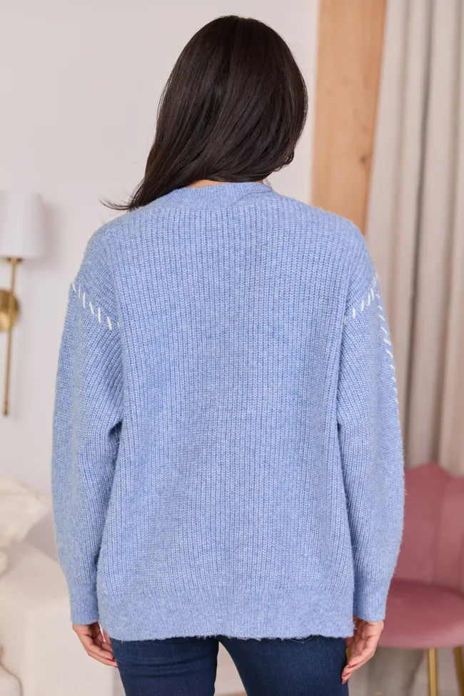 Olivia Periwinkle And White Whip Stitch Open Cardigan FINAL SALE sold by Pink Lily product image thumbnail 4