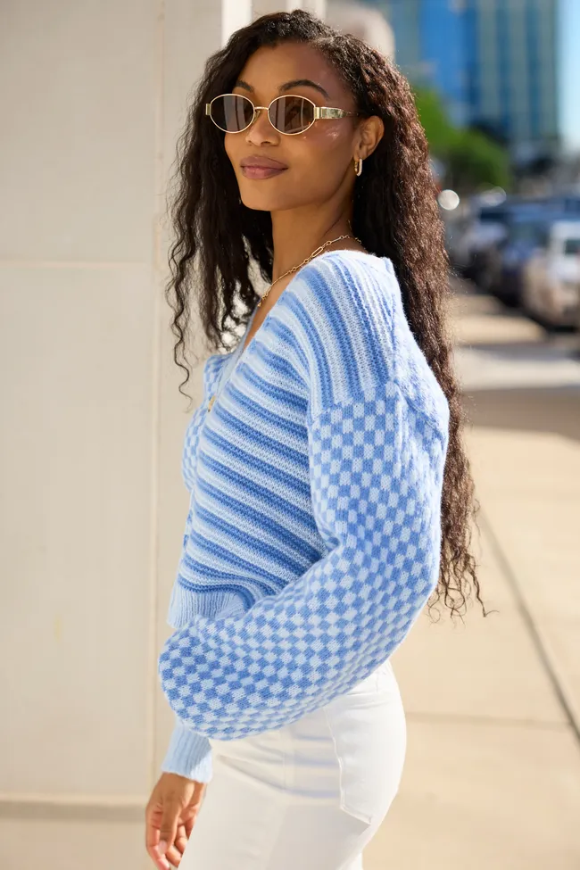 Samara Checkered And Stripes Blue Cardigan SALE sold by Pink Lily product image thumbnail 4