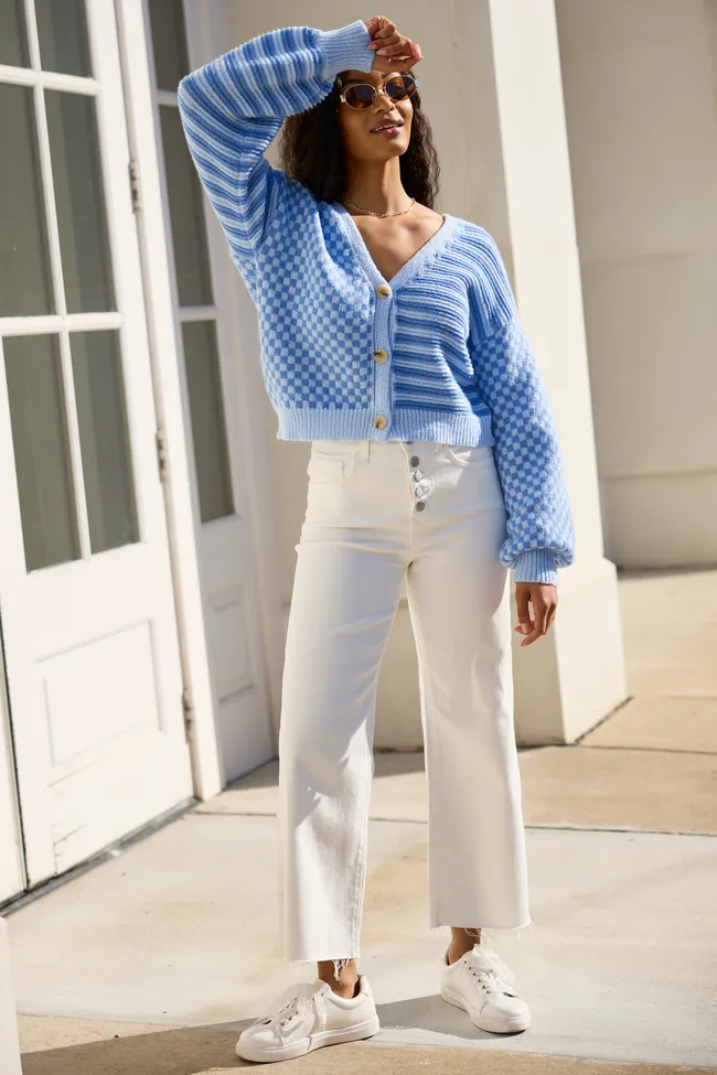 Samara Checkered And Stripes Blue Cardigan SALE sold by Pink Lily product image thumbnail 3