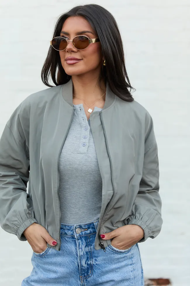 Beau Deep Sage Green Nylon Jacket sold by Pink Lily