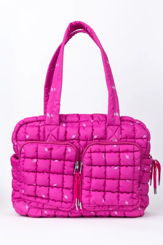 Haylie Pink Rosebud Quilted Weekender sold by Pink Lily