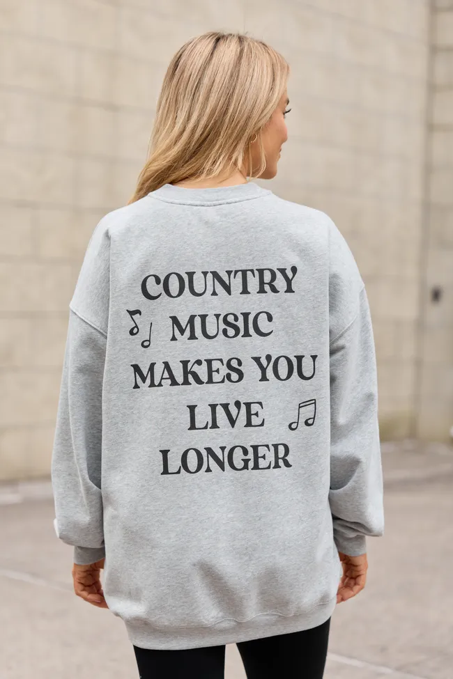 Country Music Light Grey Graphic Sweatshirt sold by Pink Lily