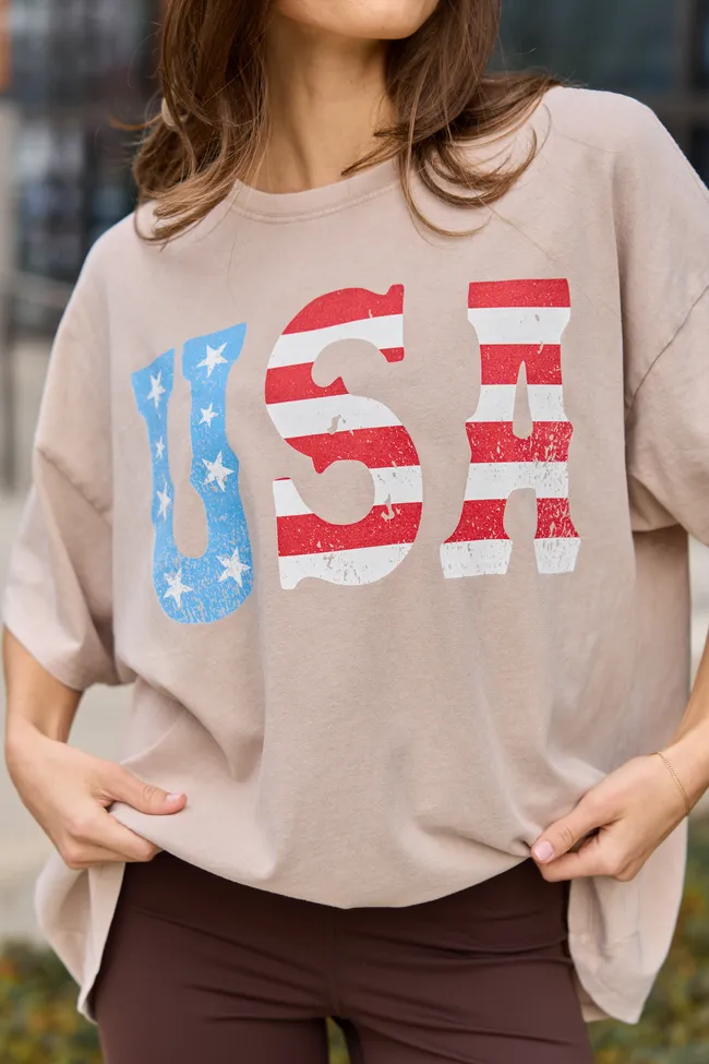 USA Taupe Oversized Graphic Tee sold by Pink Lily product image thumbnail 2