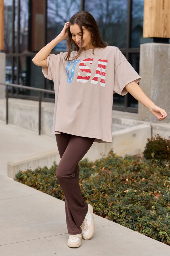 USA Taupe Oversized Graphic Tee sold by Pink Lily product image thumbnail 3