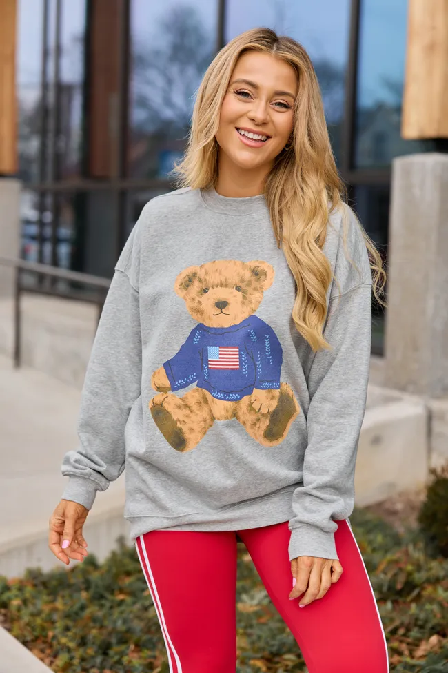 Vintage Teddy Bear Flag Light Grey Graphic Sweatshirt SALE sold by Pink Lily product image thumbnail 4