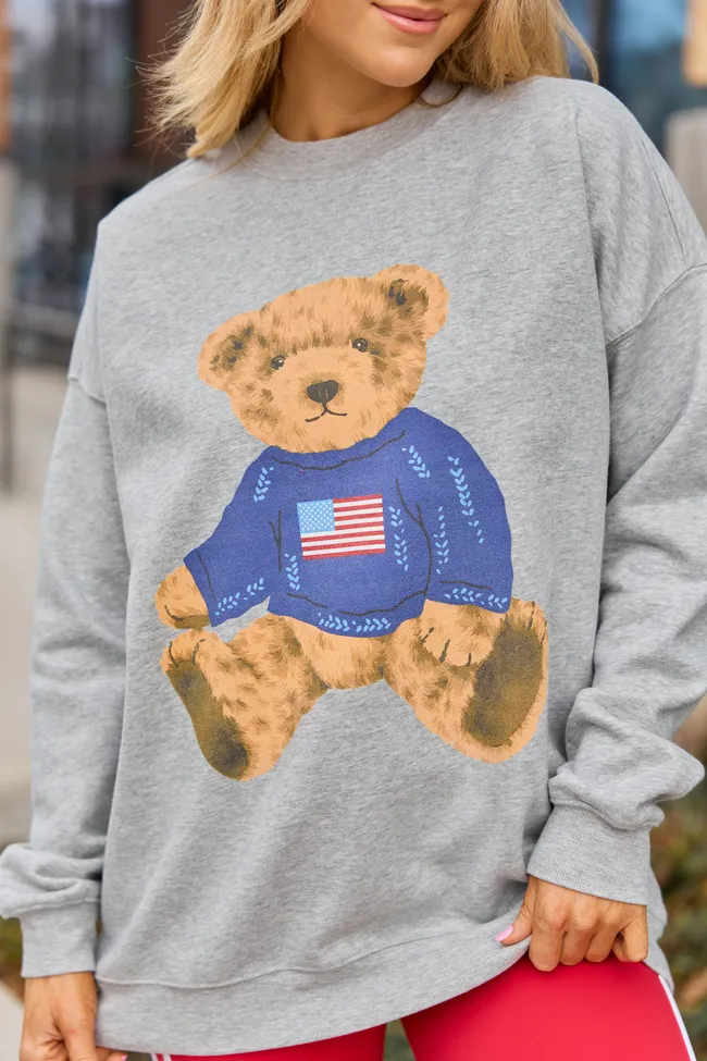 Vintage Teddy Bear Flag Light Grey Graphic Sweatshirt SALE sold by Pink Lily product image thumbnail 2