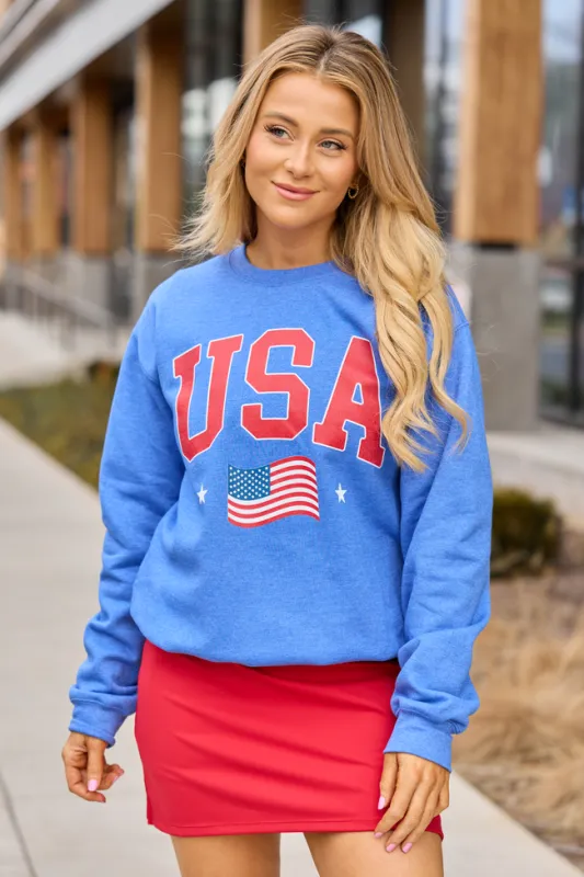 USA Flag Heather Blue Graphic Sweatshirt sold by Pink Lily