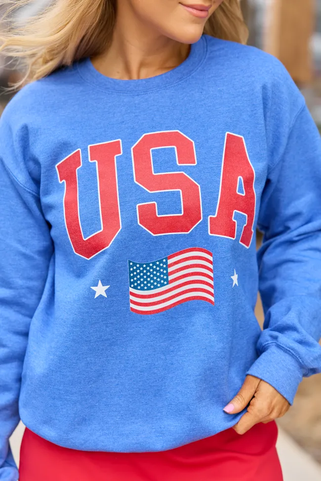 USA Flag Heather Blue Graphic Sweatshirt SALE sold by Pink Lily product image thumbnail 2