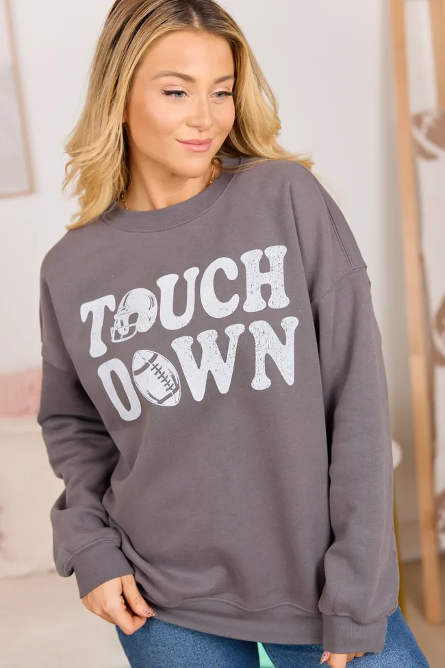 Touchdown Printed Dark Grey Graphic Sweatshirt SALE sold by Pink Lily product image thumbnail 4