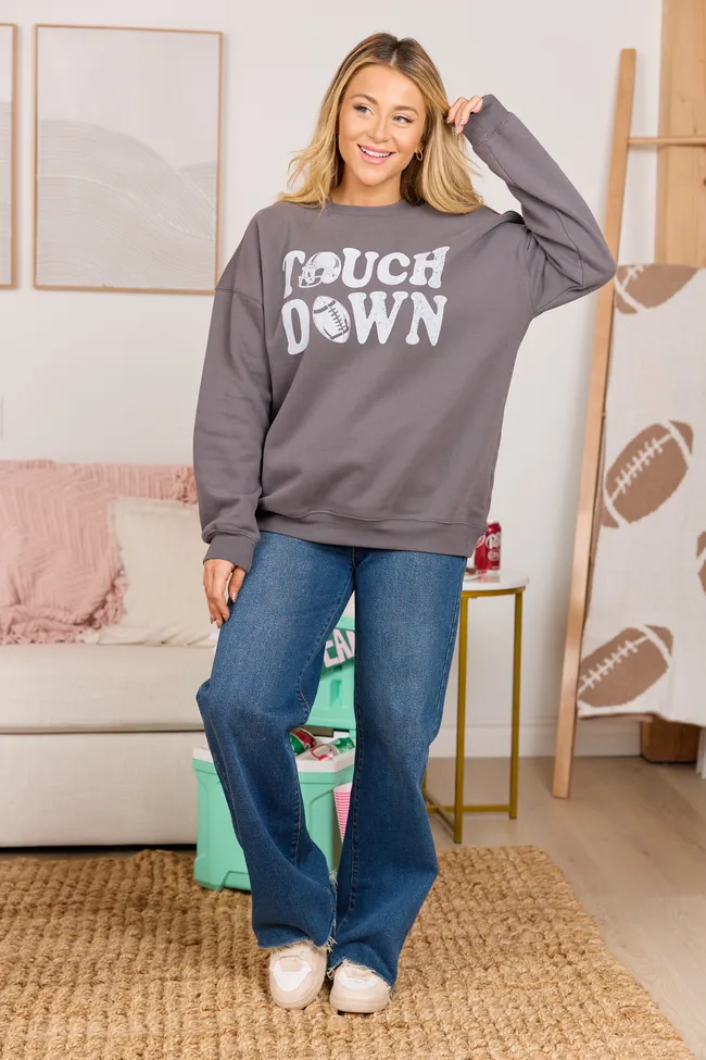Touchdown Printed Dark Grey Graphic Sweatshirt SALE sold by Pink Lily product image thumbnail 3