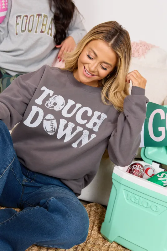 Touchdown Printed Dark Grey Graphic Sweatshirt SALE sold by Pink Lily