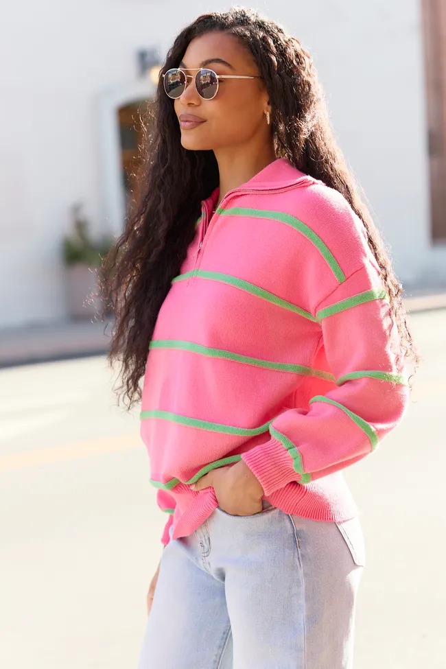 Sunday Stripe Club Pink And Green Quarter Zip sold by Pink Lily product image thumbnail 4