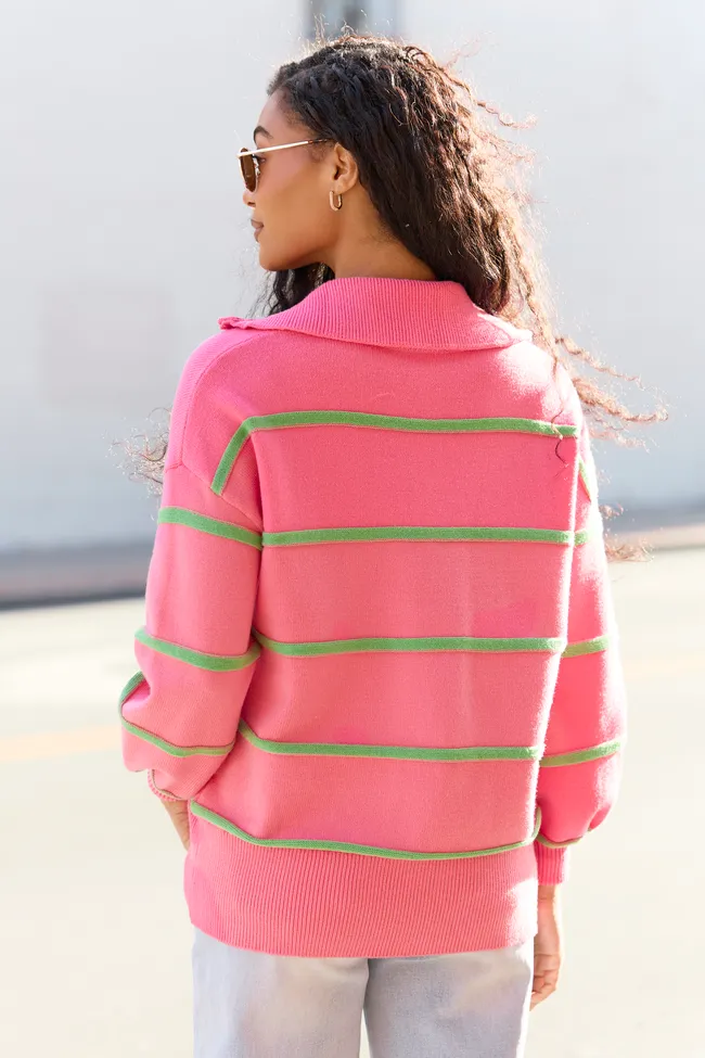 Sunday Stripe Club Pink And Green Quarter Zip sold by Pink Lily product image thumbnail 5