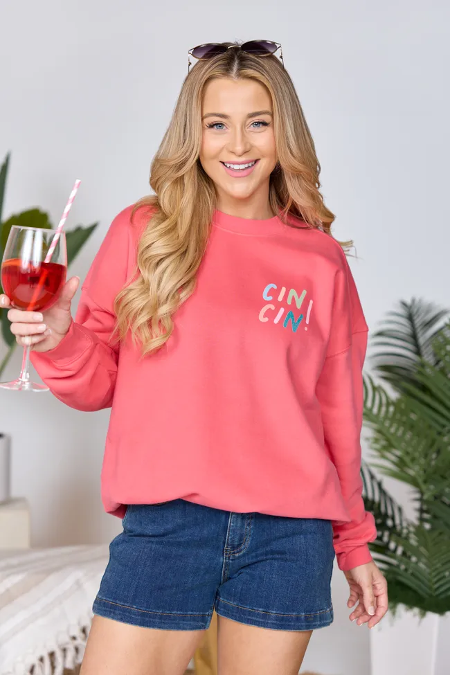 Cin Cin! Light Red Graphic Sweatshirt sold by Pink Lily product image thumbnail 4