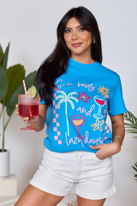 Sun Rays And Lazy Days Blue Graphic Tee SALE sold by Pink Lily