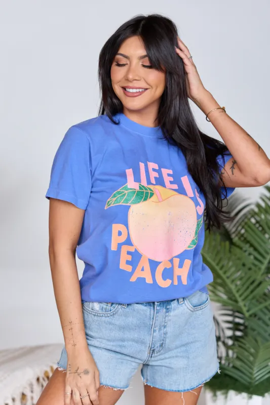Life Is Peachy Blue Graphic Tee sold by Pink Lily