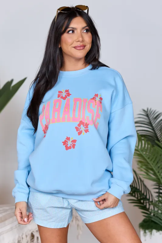 Paradise Light Blue Graphic Sweatshirt SALE sold by Pink Lily