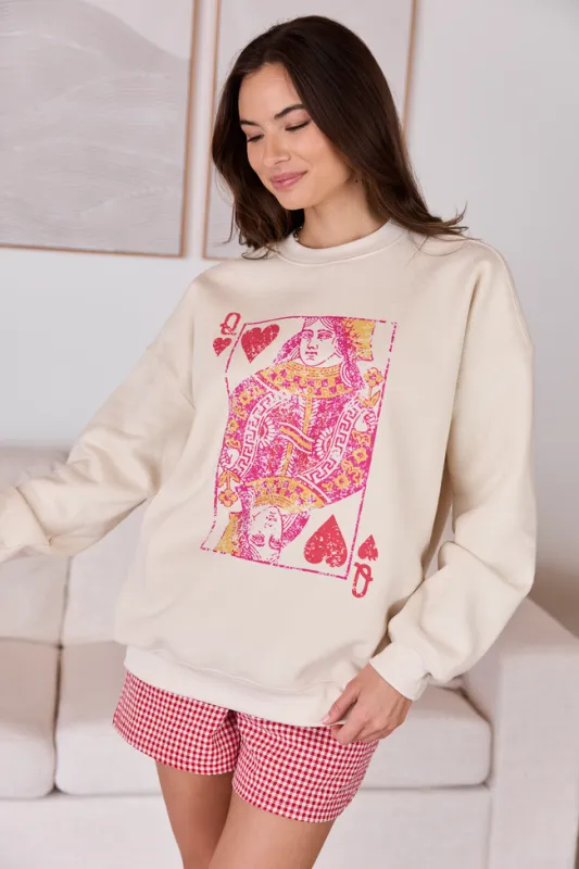 Queen of Hearts Cream Graphic Sweatshirt SALE sold by Pink Lily
