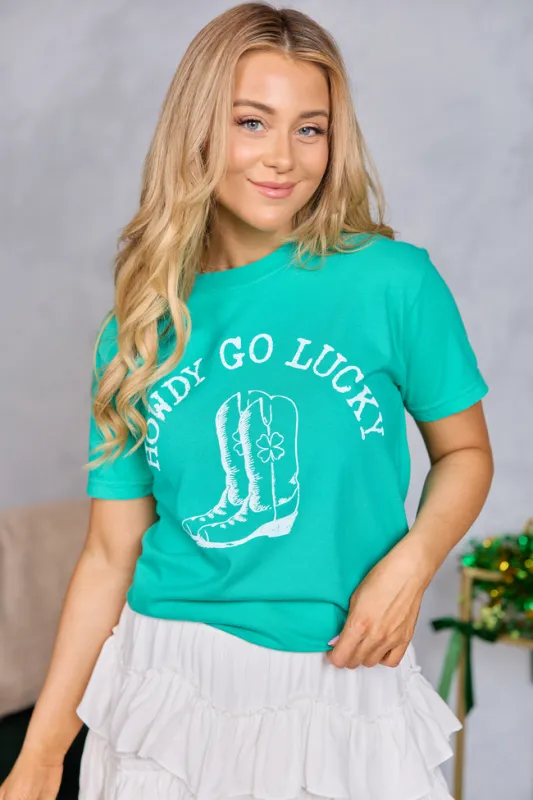 Howdy Go Lucky Green Graphic Tee SALE made by Pink Lily