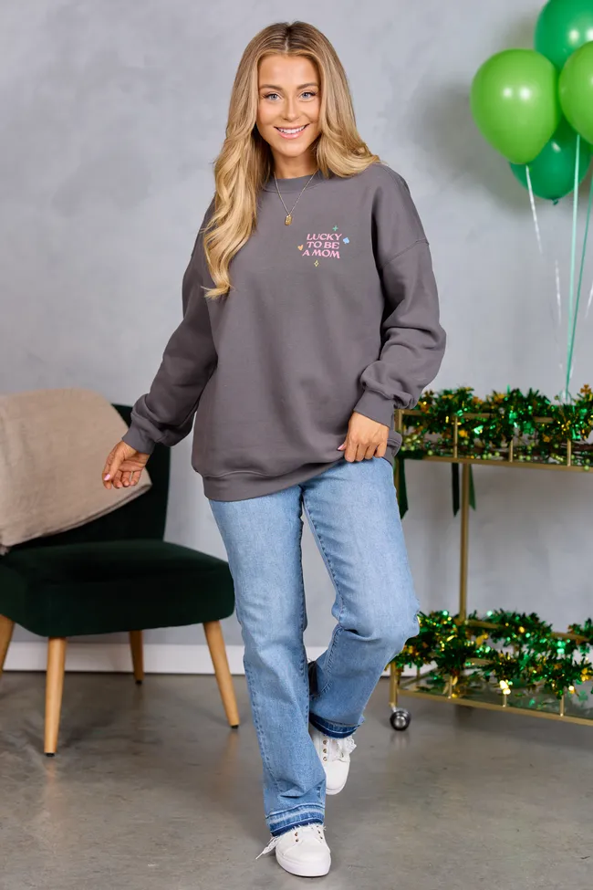 Lucky To Be A Mom Dark Grey Graphic Sweatshirt SALE sold by Pink Lily product image thumbnail 5
